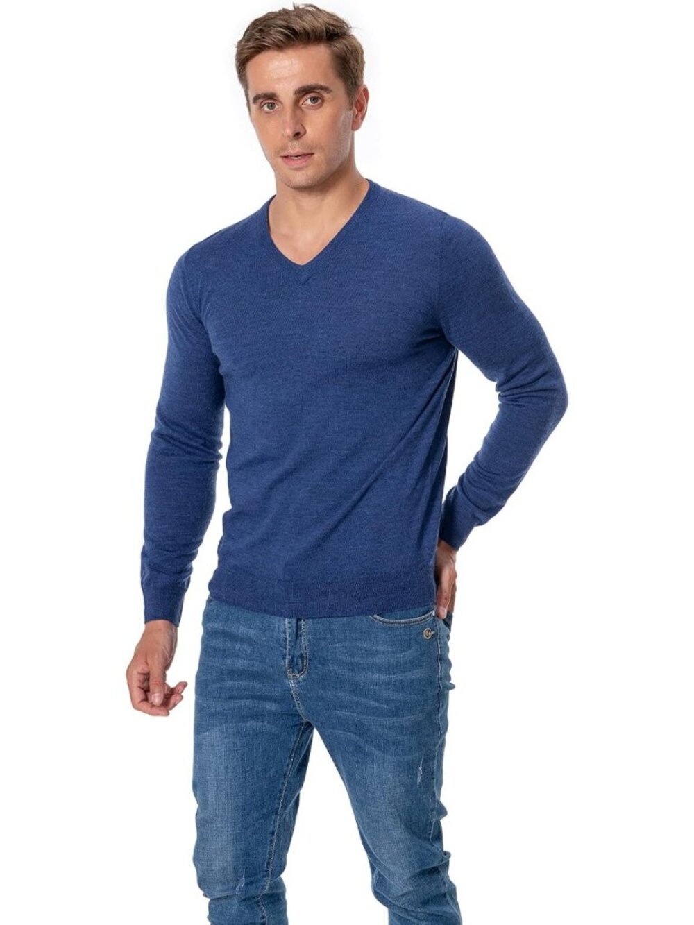 Extrafine Merino Wool Men's Long Sleeve V-Neck Pullover Sweater - Cozy & Stylish